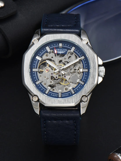 Men automatic watch waterproof sport skeleton mechanical watches outdoors fashion leather mens watch boyfriend gift