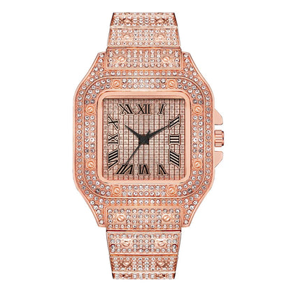 Montre-bracelet à quartz classique de luxe pour hommes avec bracelet en acier, cadran carré à chiffres romains et strass, pour hommes, Relogio Masculino