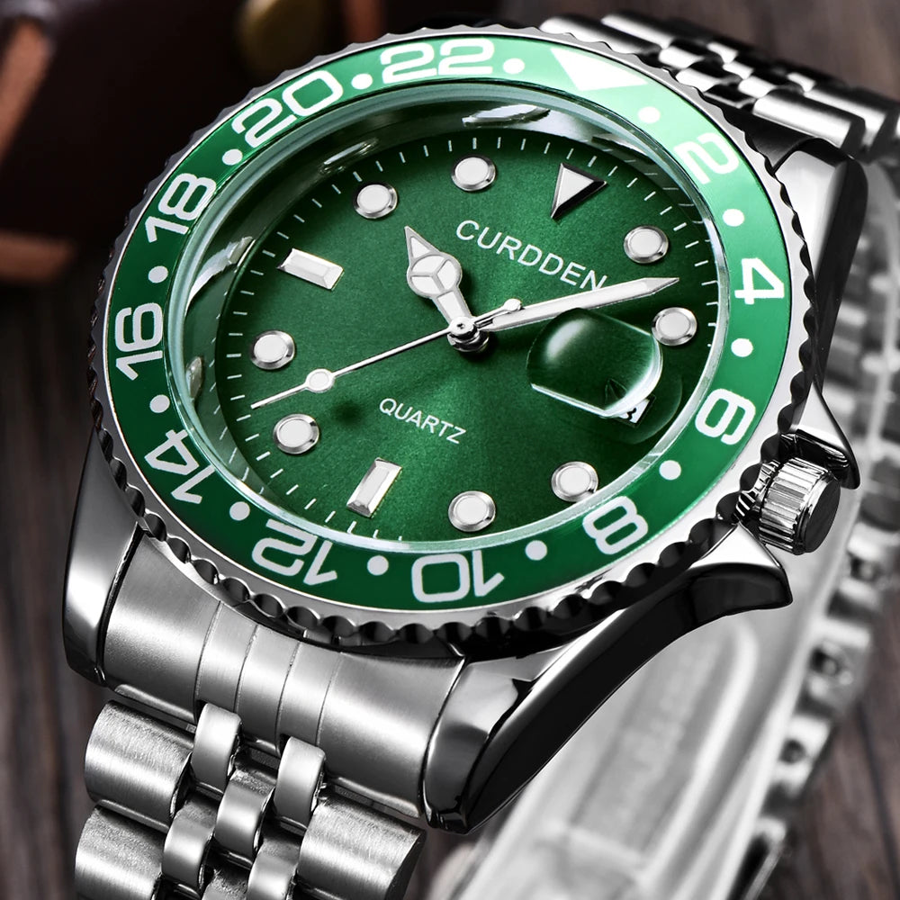 Montres Hommes Marque Célèbre Étudiants Garçons Mode Bracelet Acier Inoxydable Décontracté Calendrier Montre à Quartz Vert Relogios Masculinos 2024