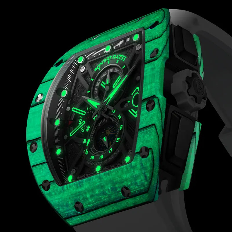 BONEST GATTI Montre Homme Automatique Allemande Entièrement Automatique Mécanique Étanche Lumineuse Fibre de Carbone Montre-Bracelet Homme Luxe Léger