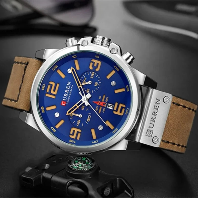 CURREN 8314 Business Leather Strap 6-Hand Calendar Watch