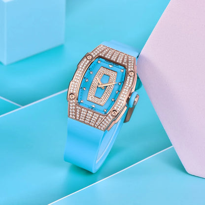 PAGANI DESIGN women's watch with diamond accents and rubber strap