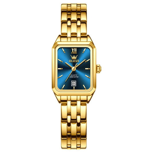 OLEVS 5616 New Quartz Watch for Women Fashion Elegant Square Golden Watch Calendar Waterproof Stainless Steel Ladies Wristwatch
