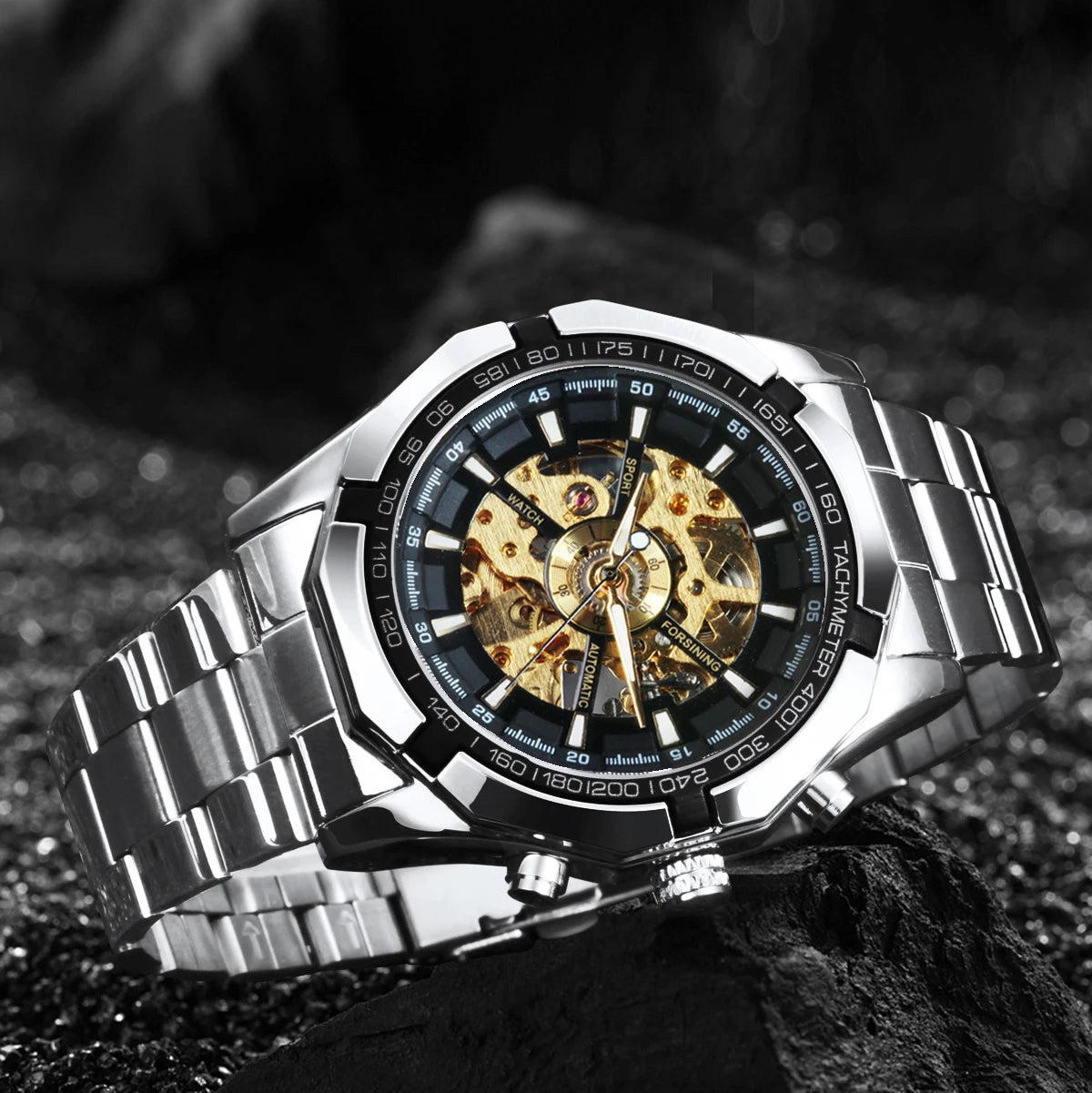 WINNER Casual Skeleton Mechanical Mens Watches Top Brand Luxury Sports Forsining Automatic Watch Stainless Steel Strap Luminous