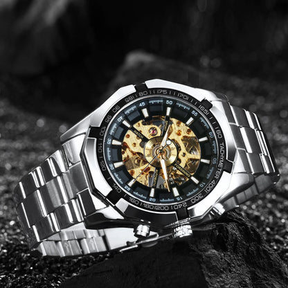 WINNER Casual Skeleton Mechanical Mens Watches Top Brand Luxury Sports Forsining Automatic Watch Stainless Steel Strap Luminous