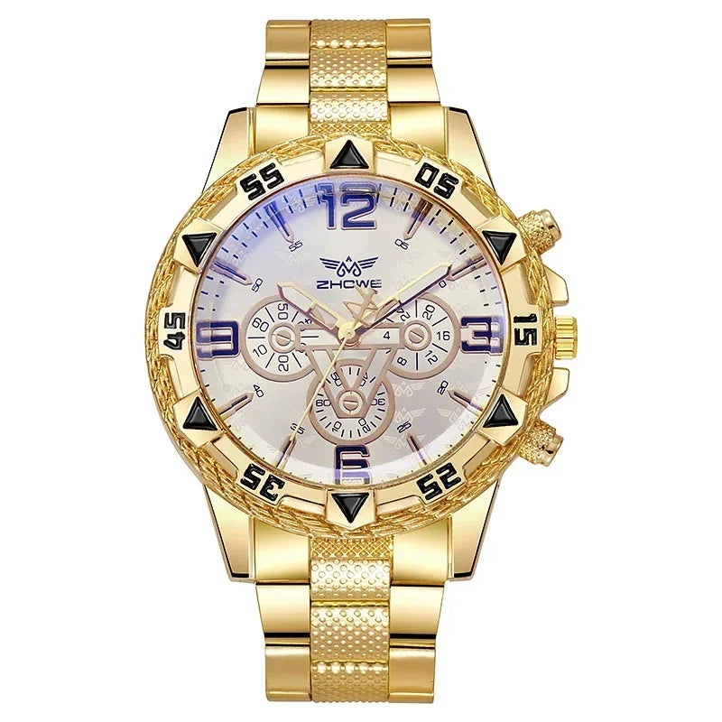 Montre de luxe pour hommes, bracelet en acier inoxydable, verre bleu-clair, montres à quartz pour hommes, grand cadran décontracté, bracelet-montre pour cadeaux pour hommes