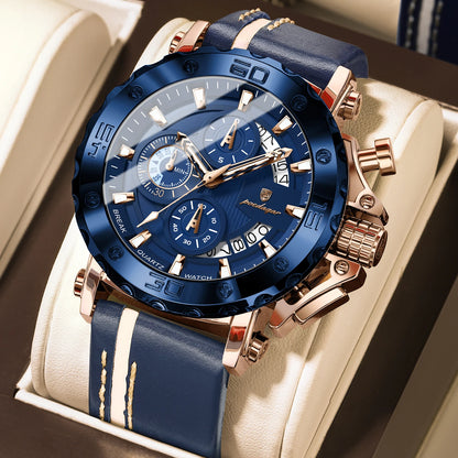 POEDAGAR Montres originales pour homme étanches lumineuses, date, mode, horloge masculine, chronographe, bracelet en cuir, montre-bracelet à quartz pour homme