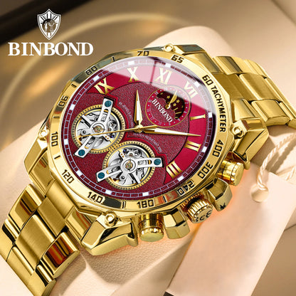 BINBOND Montre-bracelet de luxe pour homme à quartz, cadran décoratif élégant, décontractée, militaire, sport, étanche, horloge pour homme