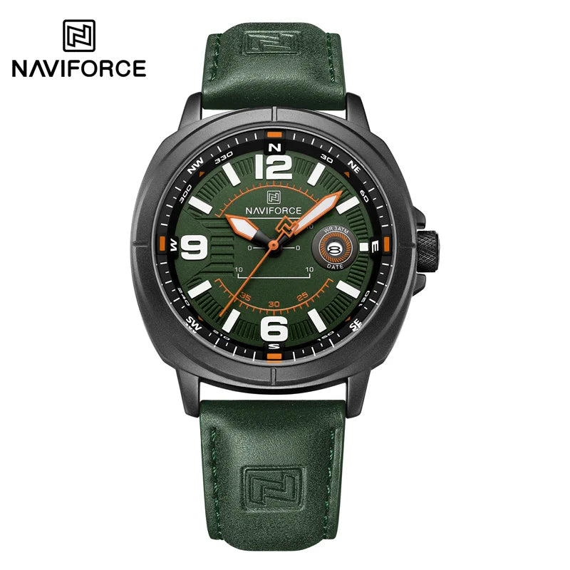 Montres à quartz de mode NAVIFORCE pour hommes, étanches 3ATM, affichage lumineux, cadran boussole classique, bracelet respirant en PU