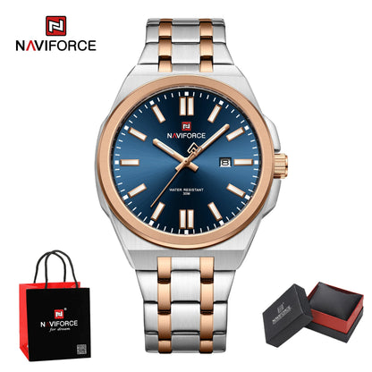 Montre bracelet de luxe à Quartz NAVIFORCE pour hommes, lumineuse, en acier, étanche avec calendrier, cadeau Reloj Hombre