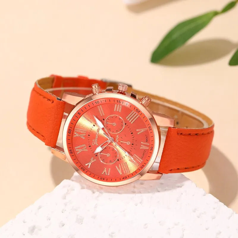 Reloj Mujer Fashion Women Watches Ladies Orange Leather Quartz Wrist Watch for Women Bussiness Casual Watch Relogio Feminino