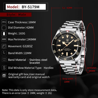 BENYAR BB58 BY-5179M Mechanical Automatic Watch Stainless Steel