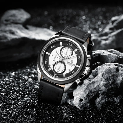 NAVIFORCE Montres Hommes Multifonctions Étanche Montre Quartz Lumineuse de Nuit Montre Bracelet en Cuir Business pour Hommes