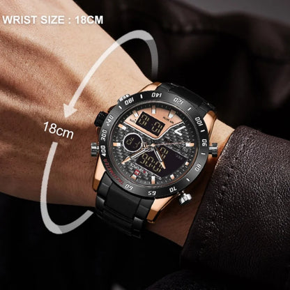 Montres NAVIFORCE Hommes Quartz Double Affichage Lumineux Bracelet en Acier Inoxydable Montre-Bracelet Masculine Affaires Quotidiennes Cadeaux Fête des Pères