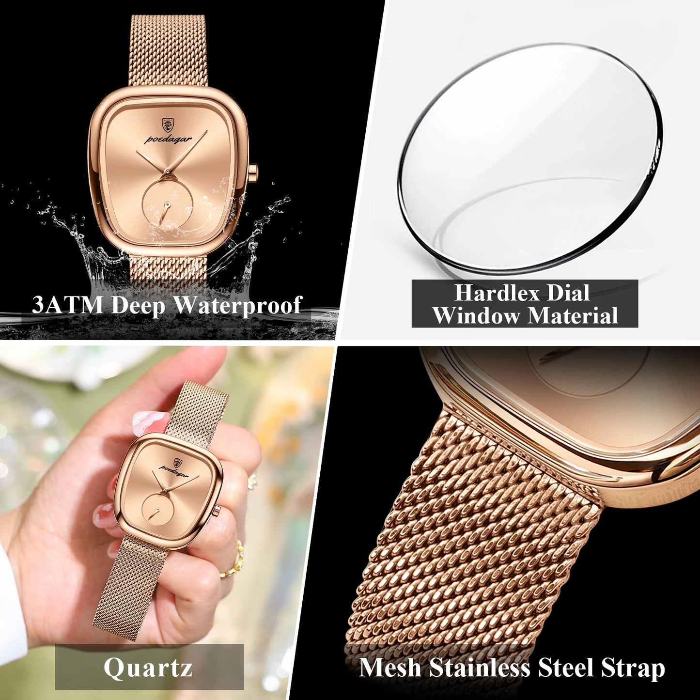 POEDAGAR Montre Femme Luxe Marque Étanche Acier Inoxydable Maille Montres Femme Mode Élégante Quartz Montre-Bracelet Femme Reloj