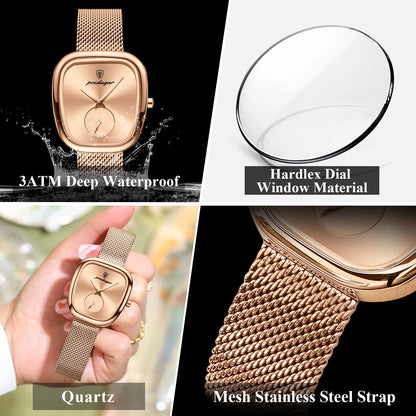 POEDAGAR Montre Femme Luxe Marque Étanche Acier Inoxydable Maille Montres Femme Mode Élégante Quartz Montre-Bracelet Femme Reloj