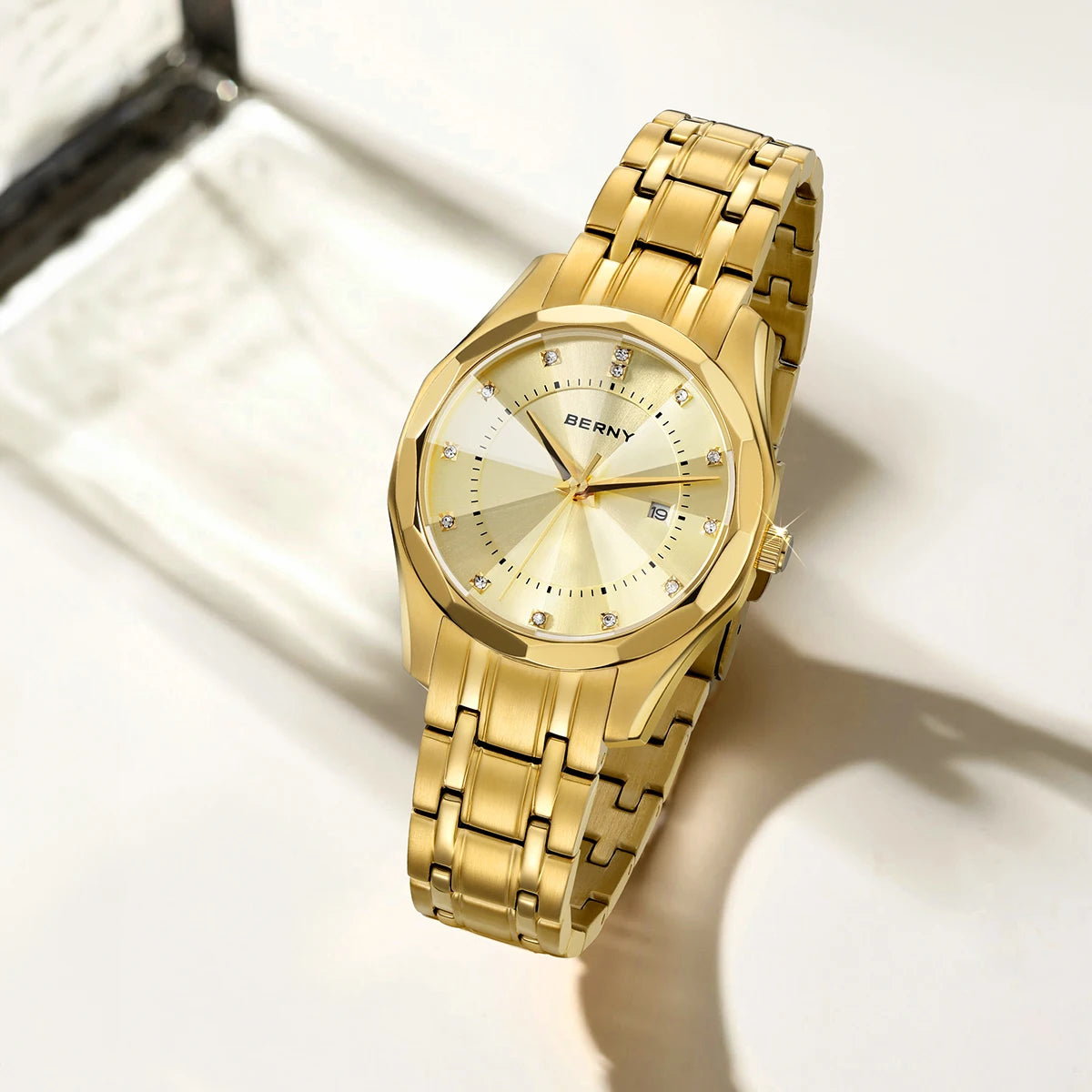 BERNY Watch for Women  Quartz Luxury Golden Ladies Wristwatch Waterproof Golden Clock Stainless Steel Fashion Men/Women Watch