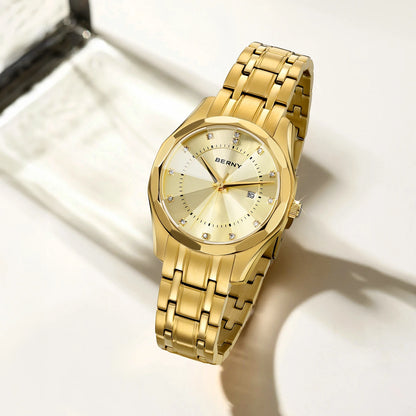 BERNY Watch for Women  Quartz Luxury Golden Ladies Wristwatch Waterproof Golden Clock Stainless Steel Fashion Men/Women Watch