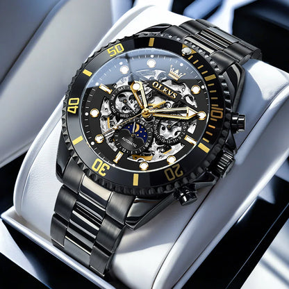 OLEVS 6715 Montre Homme Évidée Date Automatique Mécanique Pour Hommes 43mm Grand Cadran Phase de Lune Montre-Bracelet Étanche Tendance Pour Homme
