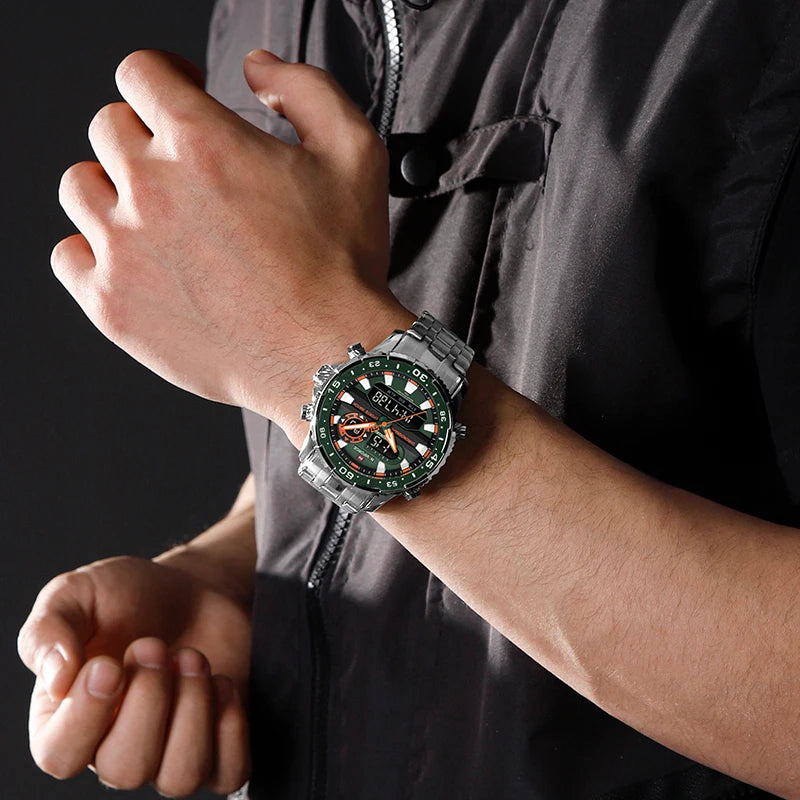 Montres Originales NAVIFORCE pour Hommes Montre-Bracelet Sport Analogique Numérique à Quartz Homme Militaire Lumineuse Étanche en Acier avec Réveil