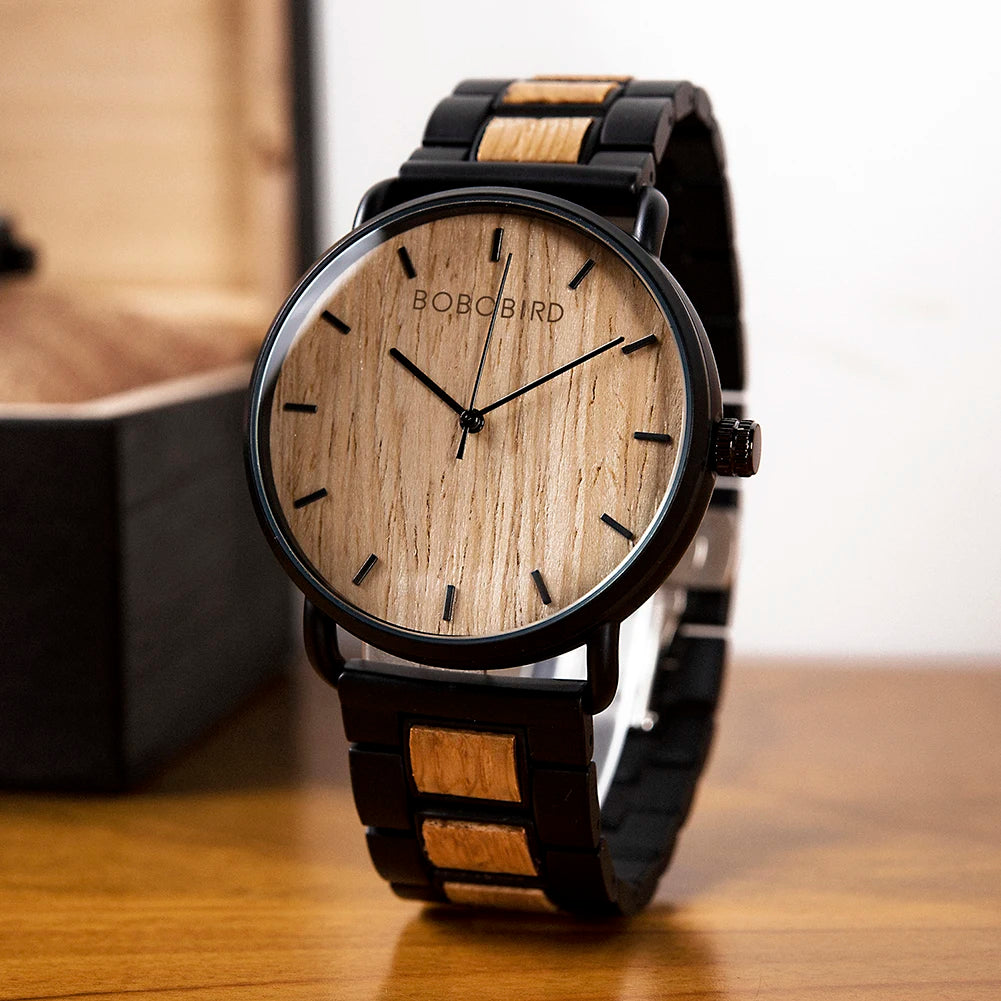 BOBO BIRD Montre Homme Bois de Zèbre Marque de Luxe Montres-bracelets à Quartz pour Homme Horloge Masculine Montres Simples Ultra-minces pour Homme