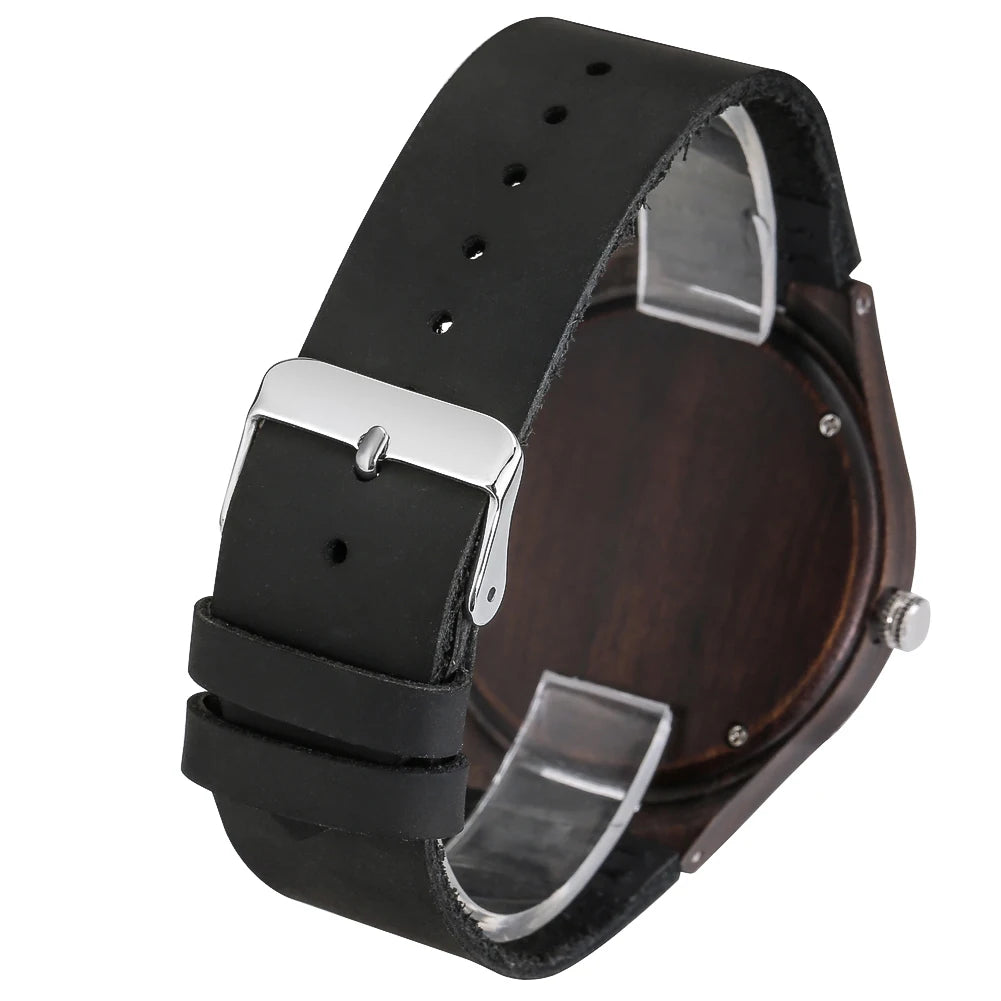 Montre-bracelet Bob Bird Watch à quartz en cuir véritable noir
