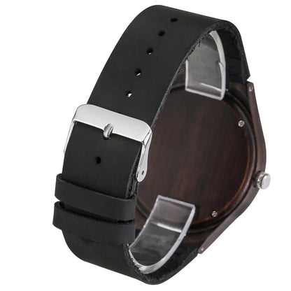 Montre-bracelet Bob Bird Watch à quartz en cuir véritable noir
