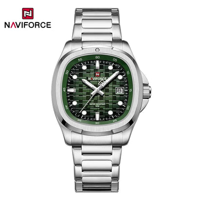 Montre-bracelet de sport NAVIFORCE pour hommes, à quartz, en acier inoxydable, lumineuse, avec calendrier, cadran carré, pour affaires