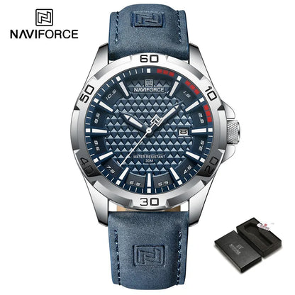 Montre à quartz pour hommes NAVIFORCE de grande marque, Sportive, antichoc, étanche, en cuir, masculine, mode de luxe, décontractée avec calendrier
