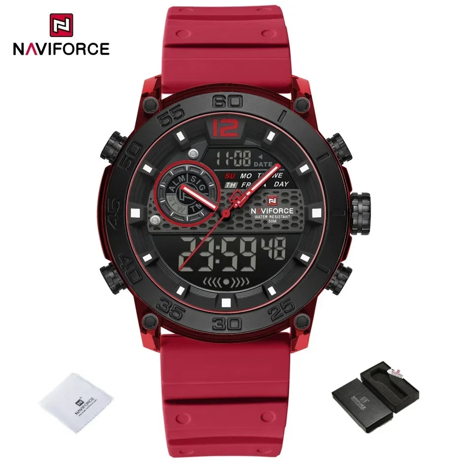 NAVIFORCE Nouvelle Montre-bracelet de Sport Multifonctionnelle pour Hommes, Légère, à Quartz, avec Chronomètre, Double Affichage de l'Heure et Lumière Nocturne, pour Garçons