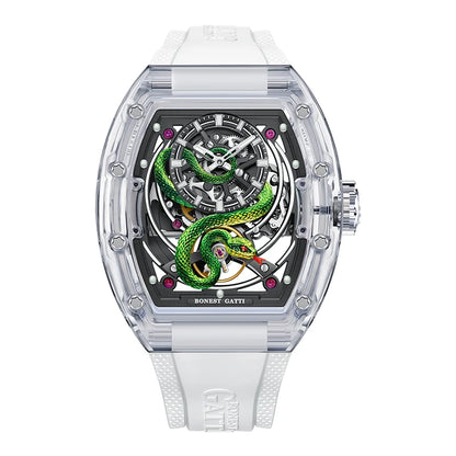 BONEST GATTI 6004 Montre Homme Automatique Tonneau Montre-Bracelet Mécanique Boîtier Acrylique Saphir Lumineux Cadran Serpent Montres Pour Hommes