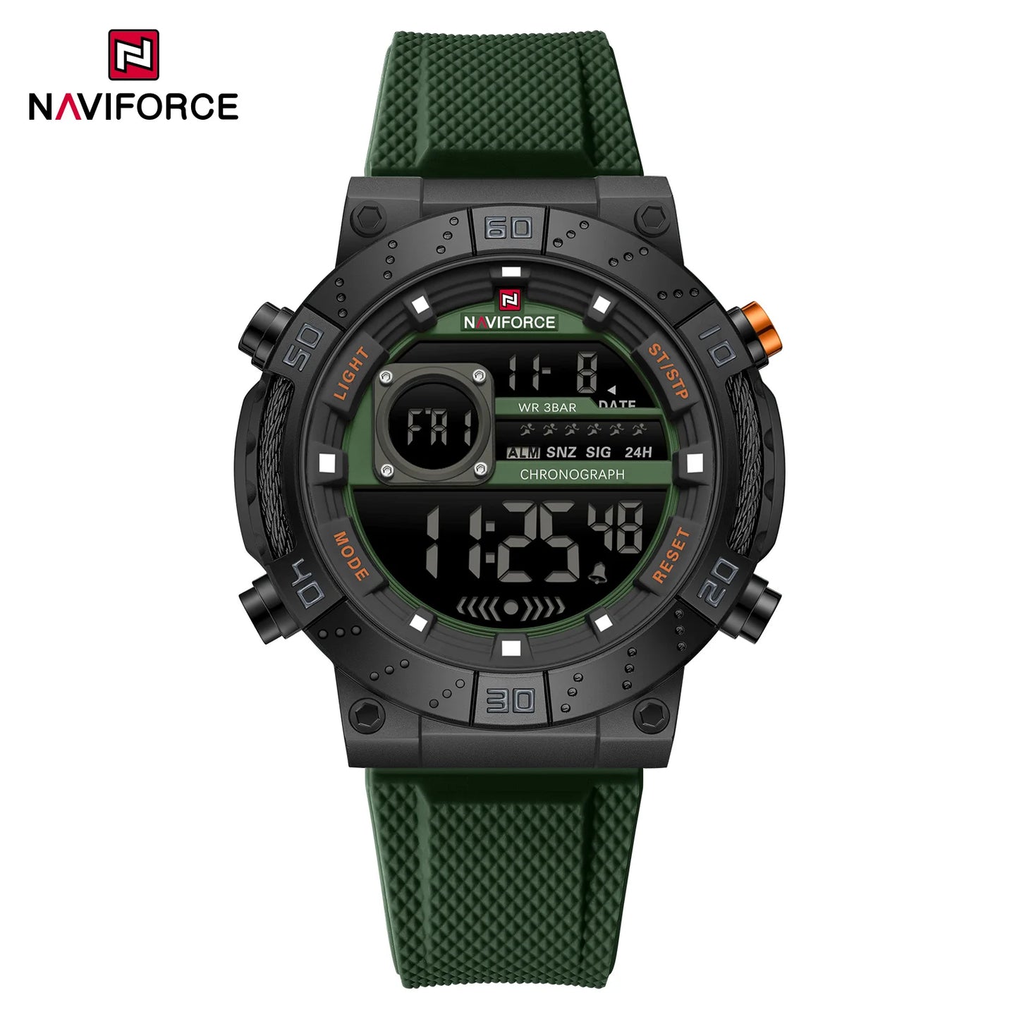 NAVIFORCE – Montres militaires pour hommes, à quartz numérique, en silicone, chronographe, étanche, avec affichage de la date