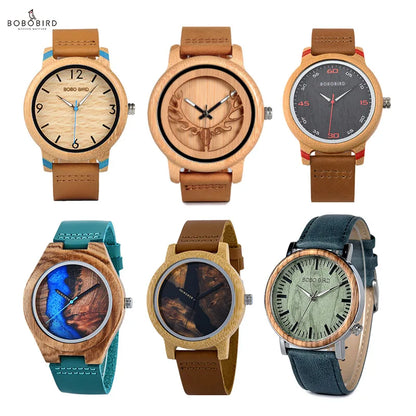 BOBO BIRD Universal Bamboo Wooden Leather Watch