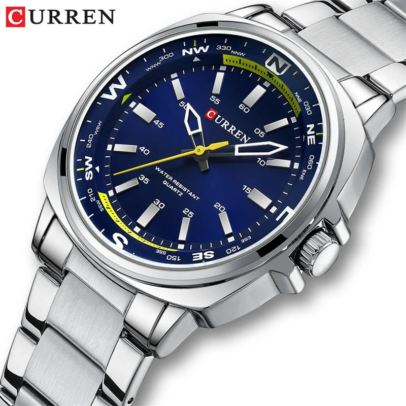 CURREN 8455 Montre à quartz de mode pour hommes Montre-bracelet de luxe étanche en acier inoxydable avec veilleuse reloj hombre