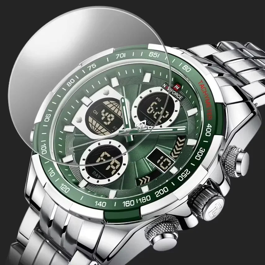 NAVIFORCE Montres-bracelets Homme Sport Décontracté Acier Inoxydable Étanche Lumineux Double Affichage Quartz Montre Horloge Homme Reloj Hombre