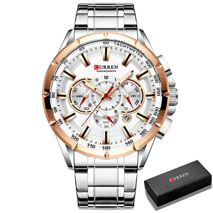 Montre Homme CURREN Business Montre de Luxe en Acier Inoxydable Chronographe Armée Militaire Montres à Quartz