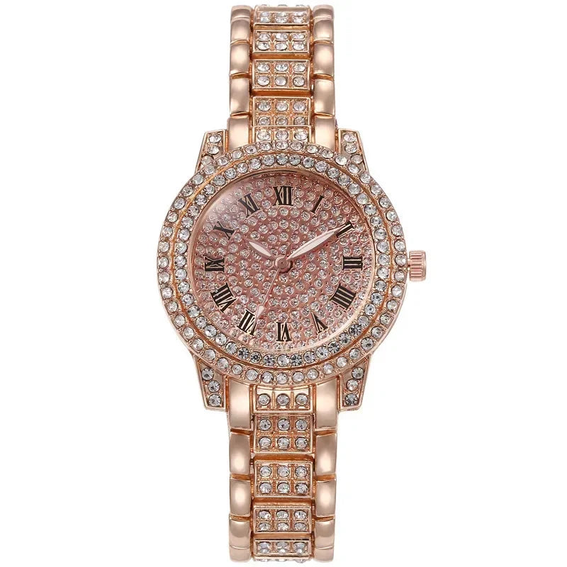 Luxury Full Rhinestone Watch for Women Girls Gifts Sparkling Quartz Timepiece with Stainless Steel Strap Wristwatch for Lover