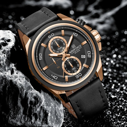 Montres étanches NAVIFORCE pour hommes Montre-bracelet à quartz de luxe en cuir véritable pour hommes Chronographe militaire tendance