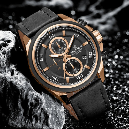 NAVIFORCE Military Chronograph Leather Watch 4.6cm