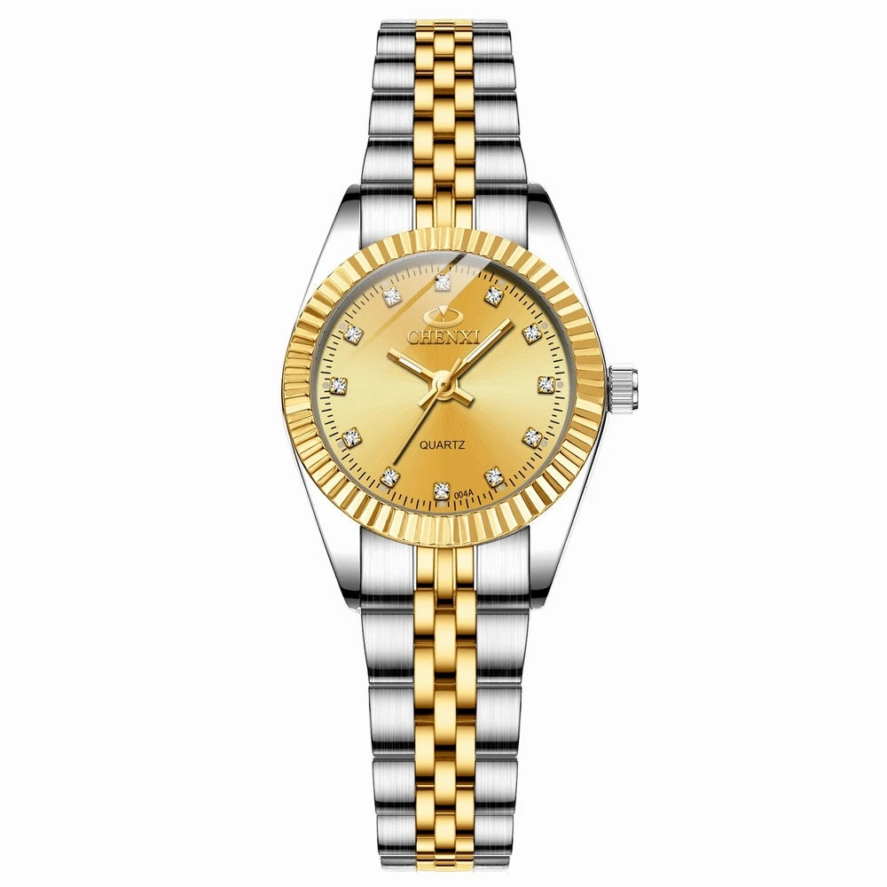 ChronoState Golden Aura Rhinestone Quartz Watch for Women