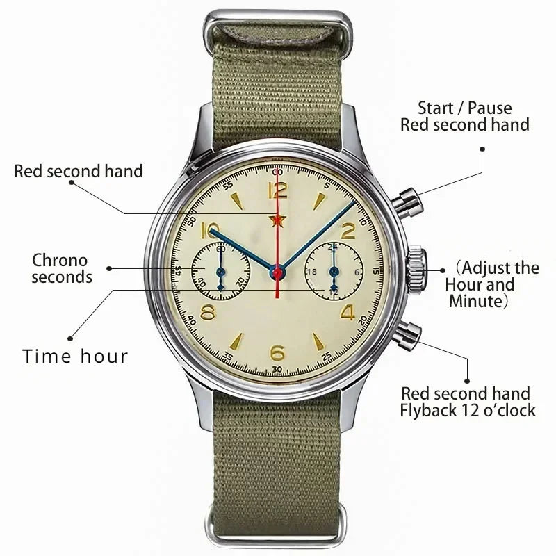 Montres homme 1963 montre automatique pilote 42mm étanche chronographe quartz rétro montre habillée vintage