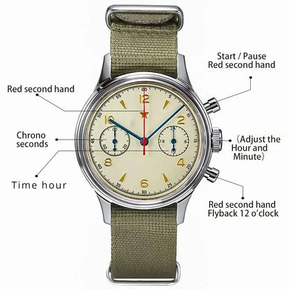 Montres homme 1963 montre automatique pilote 42mm étanche chronographe quartz rétro montre habillée vintage