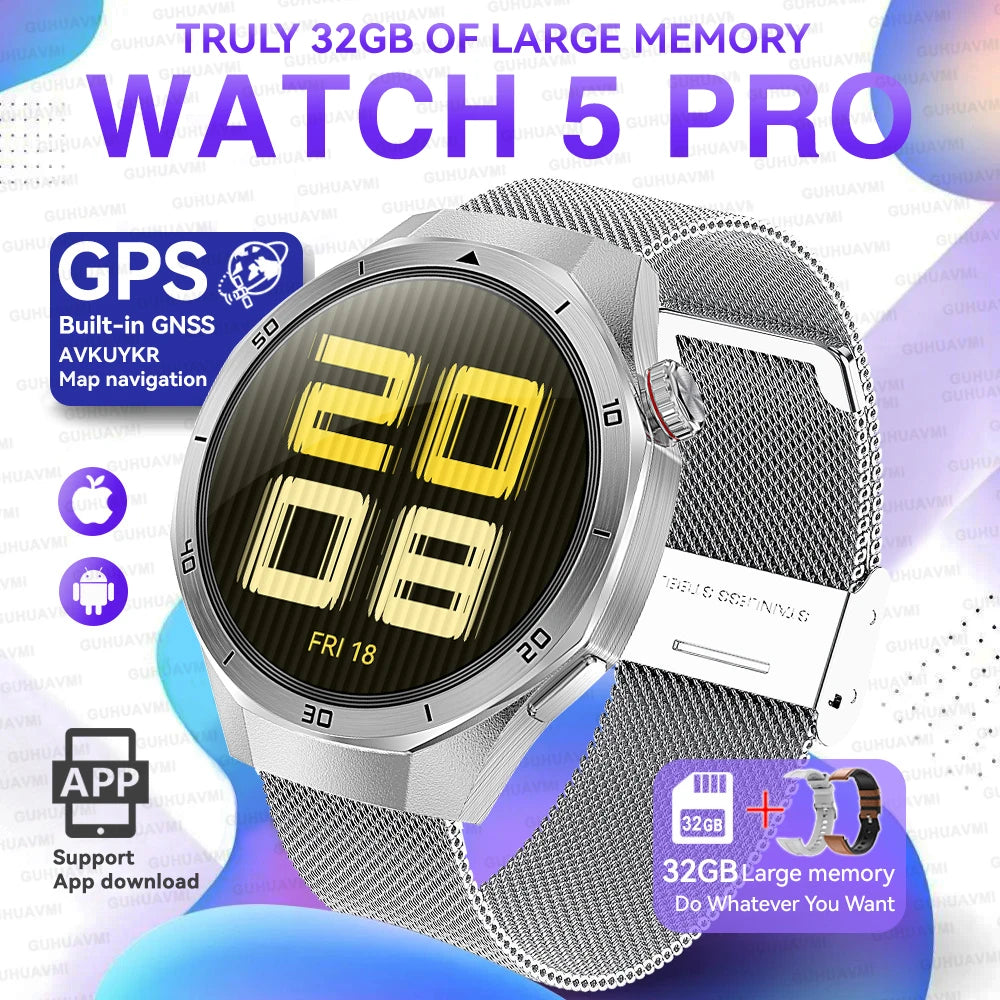 2026 New Watch 5 Pro GPS Map Navigation Smartwatch 32G memory Video Music Play NFC Call Titanium alloy Waterproof Smartwatch Men