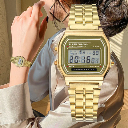 Montre numérique élégante pour femme en or argent acier inoxydable, montres-bracelets électroniques d'affaires pour femmes, horloge masculine Zegarek Damski