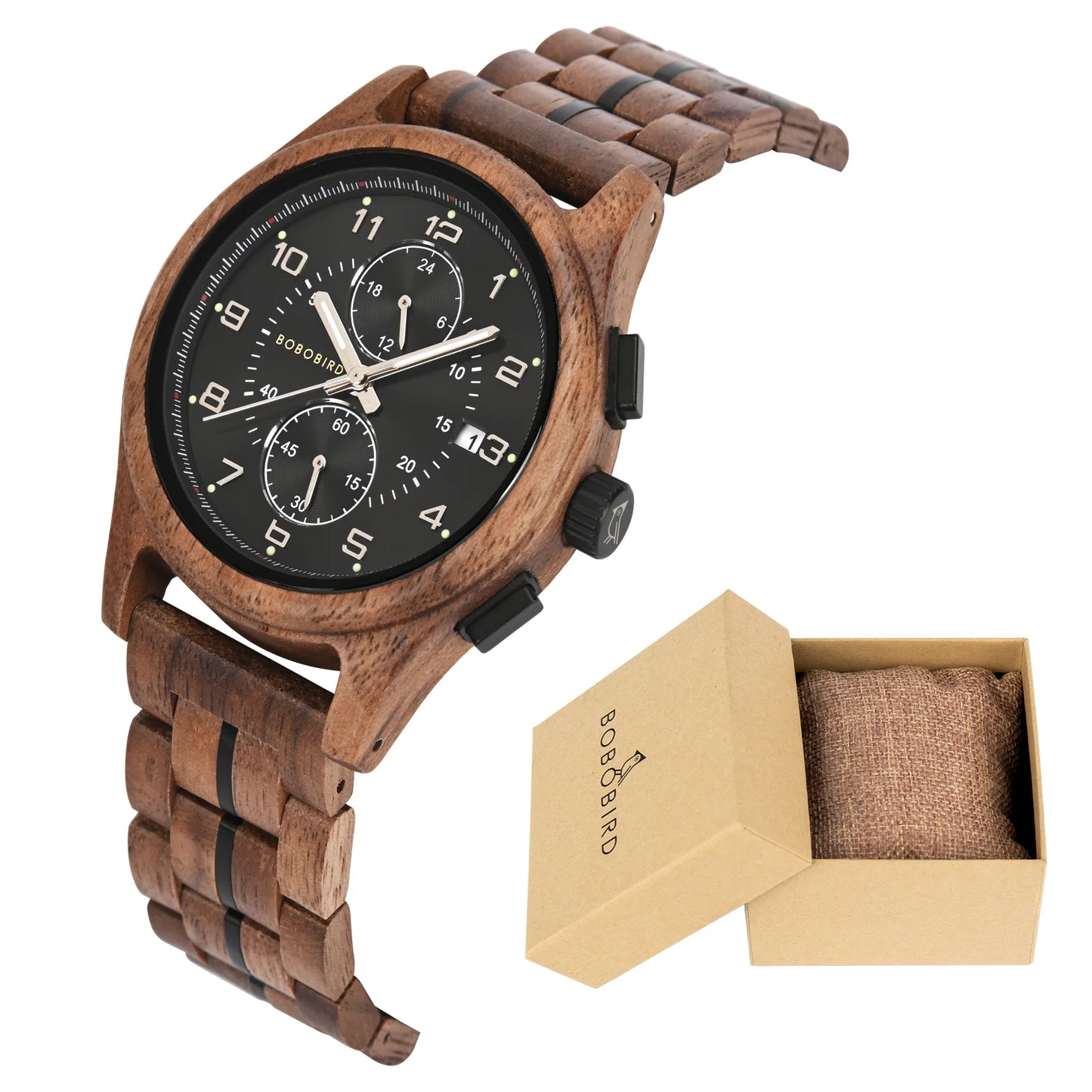 Montre en bois BOBO BIRD pour homme, Montre-bracelet vintage faite à la main, Nouvelle montre en quartz en bois élégante, Montre en bois naturelle unique et personnalisée