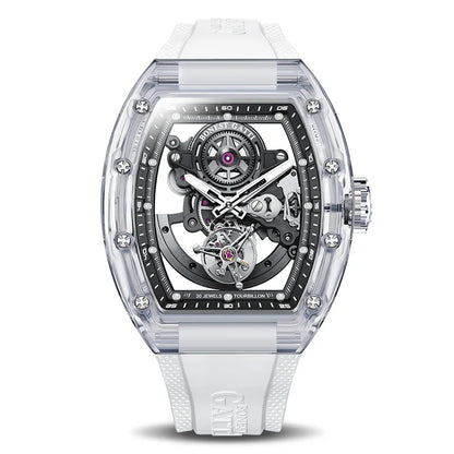 ChronoState BONEST GATTI Tourbillon – Montre Squelette Automatique en Cristal | Bracelet en Caoutchouc Lumineux Saphir