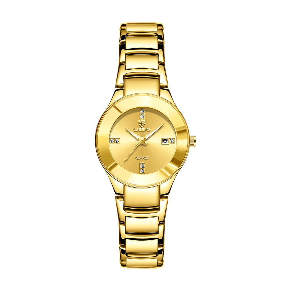 LIEBIG Fashion Golden Luminous Dispaly Quartz Watches Girl Luxury Full Steel Strap Waterproof Wristwatch Woman Clock Reloj Hombr