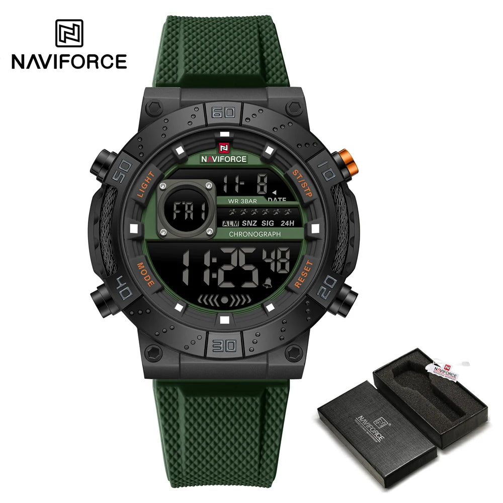 NAVIFORCE – Montres militaires pour hommes, à quartz numérique, en silicone, chronographe, étanche, avec affichage de la date