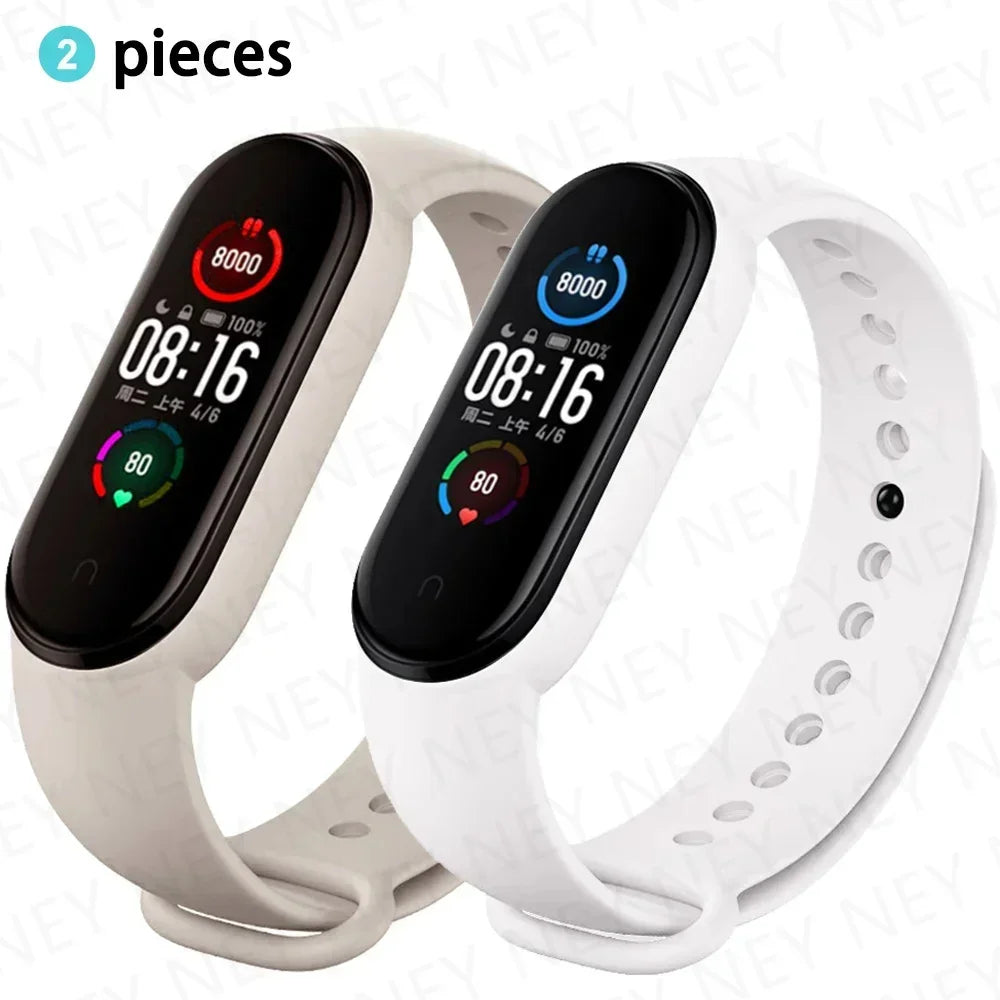 2PCS Watch Strap For Xiaomi Mi Band 7 6 5 4 3 Wristband Silicone Bracelet Wrist Straps MiBand 3/4 band6 Smartwatch Accessories