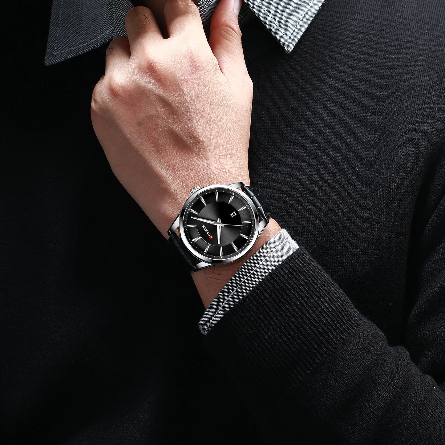 Montres CURREN à Quartz pour Hommes, Bracelet en Cuir, Montres-Bracelets Masculines, Marque de Luxe, Horloge d'affaires pour Hommes, 45 mm, Reloj Hombres